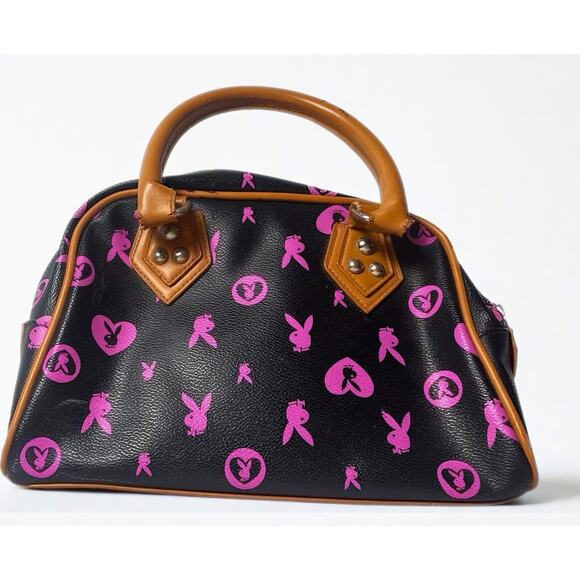 Playboy Pink & Black Monogram Handbag Y2K Bunny Print Pink Lining - Picture 5 of 10